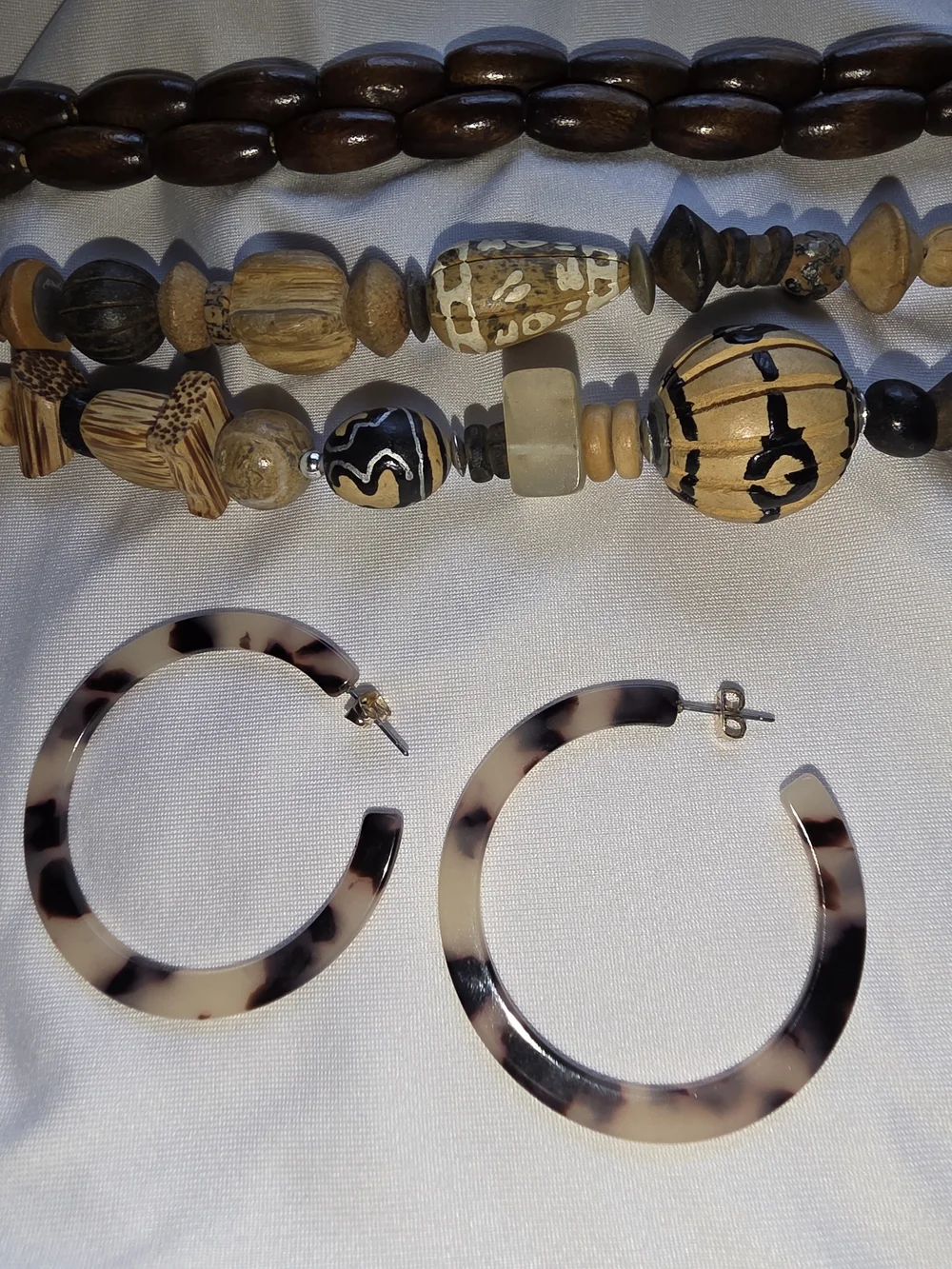Boho Wood Bead Necklaces & Hoop Earrings Set